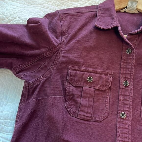 Duluth Trading Co Flex Cotton Button Down Shirt Cabincore Utility Burgundy Small - Picture 3 of 10